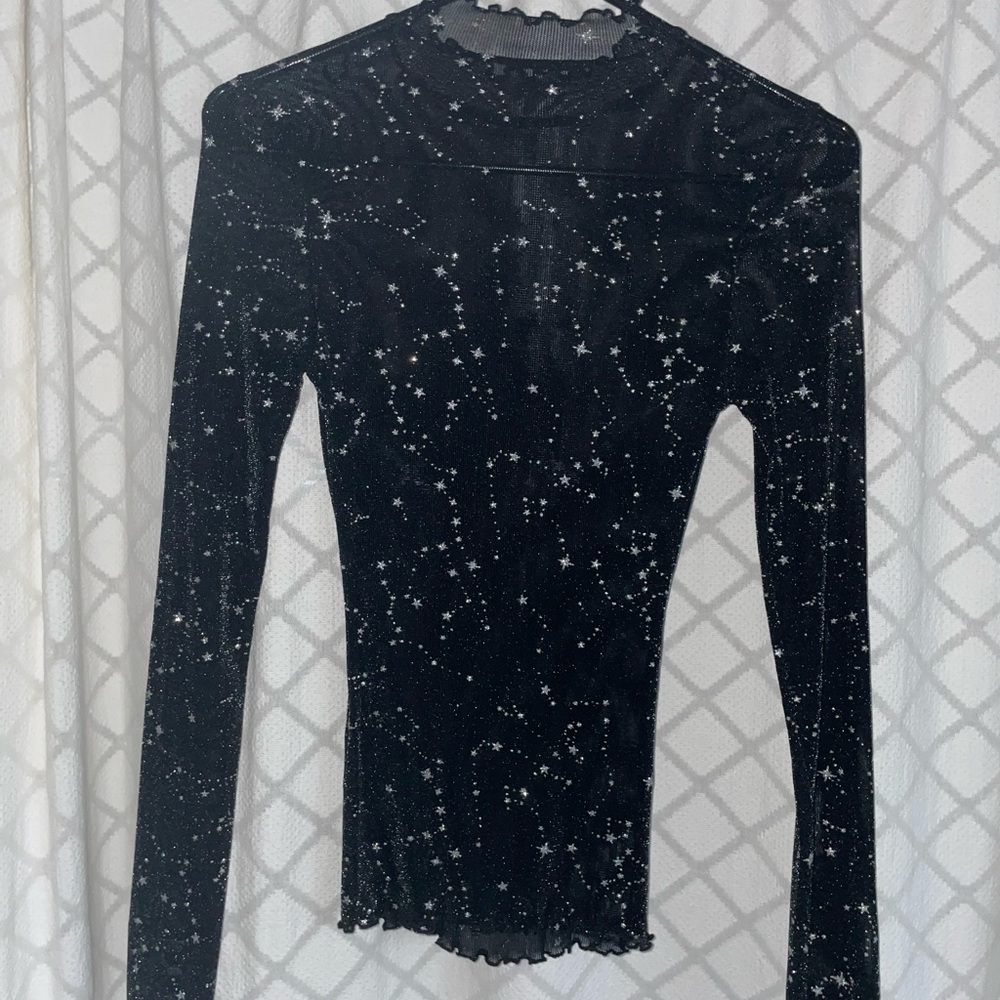 Black Mesh Starry Long Sleeve Top